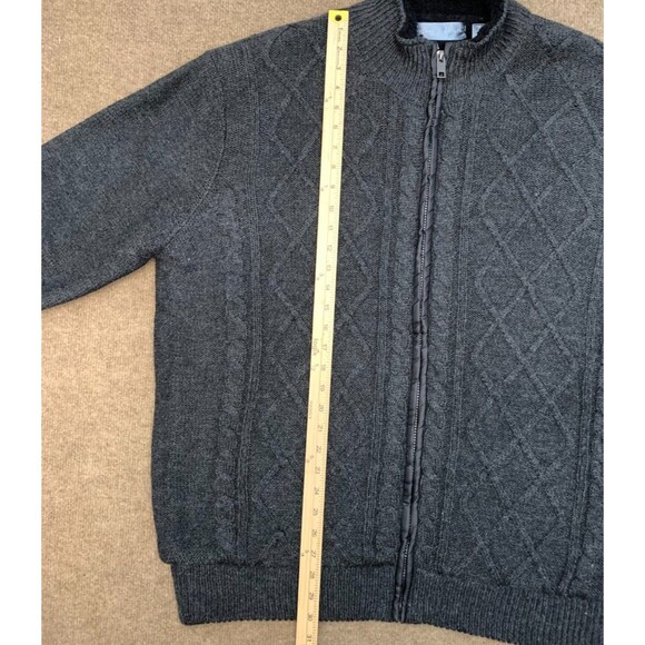 Oscar de la Renta Sweater Jacket Mens XLT Faux Shearling Lined Cable Knit Zip-Up - Picture 4 of 9